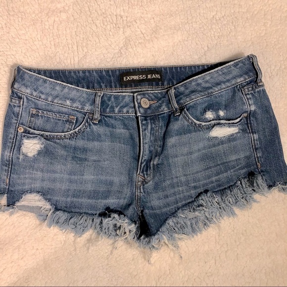 Express Pants - Express frayed embroidered jean shorts